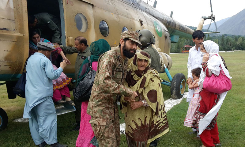 Troops carrying out relief operation in rain-hit area of Chitral