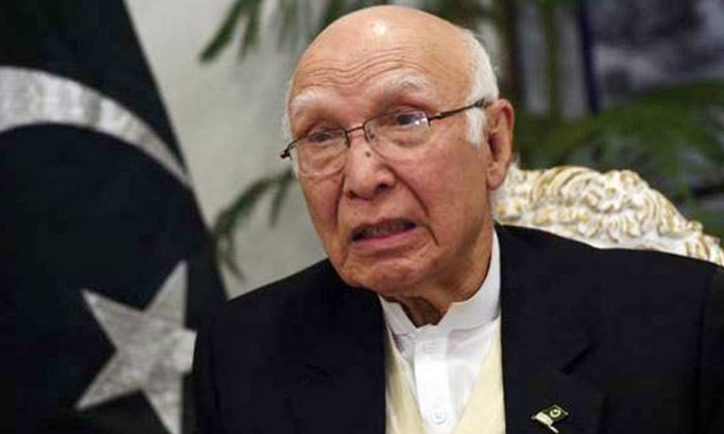 Sartaj calls for just settlement of Jammu and Kashmir issue