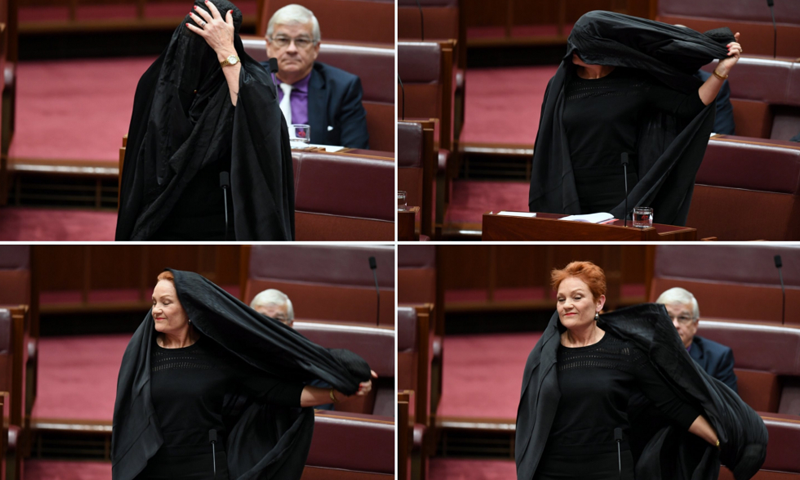Muslim-baiter Hanson wears burka in Australia's Senate