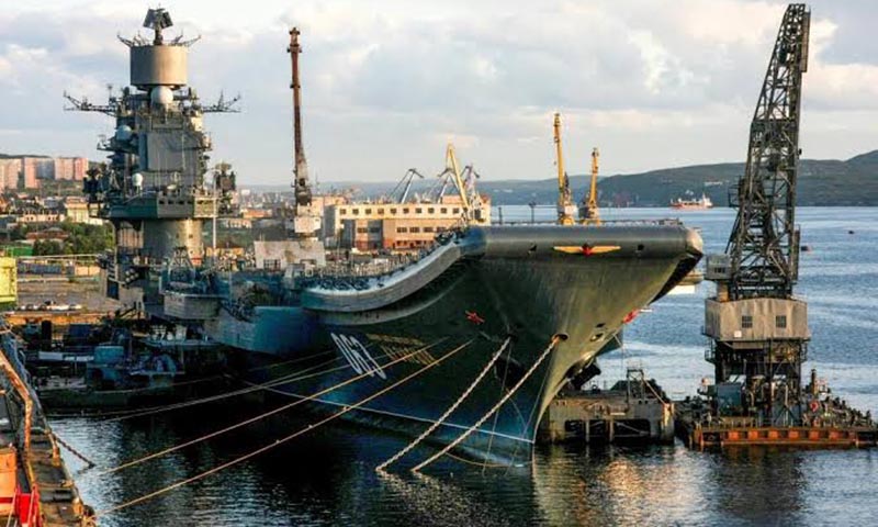 Russia's sole aircraft carrier burning in port