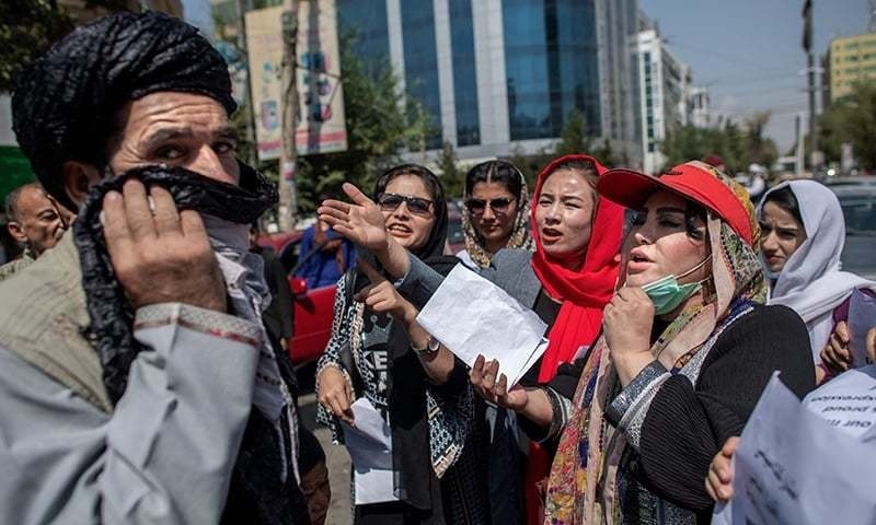 Afghan activists protest outside shuttered women affairs ministry