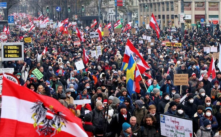 Tens of thousands protest in Austria against Covid restrictions