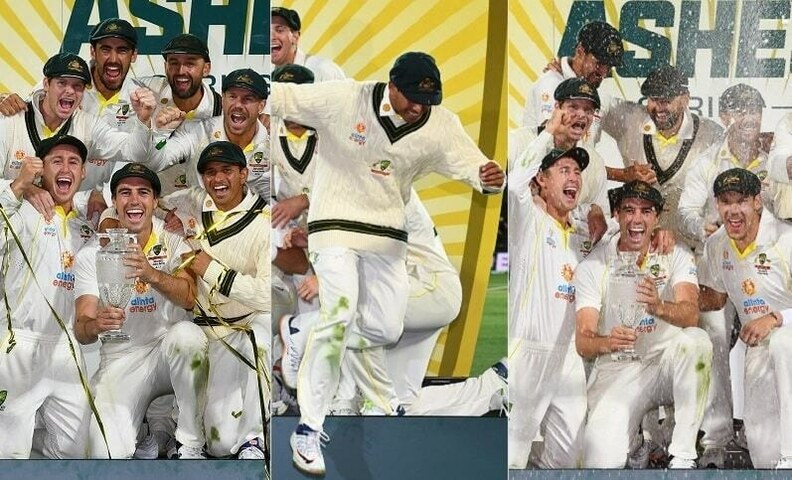 Pat Cummins wins hearts by holding off champagne shower for Usman Khawaja