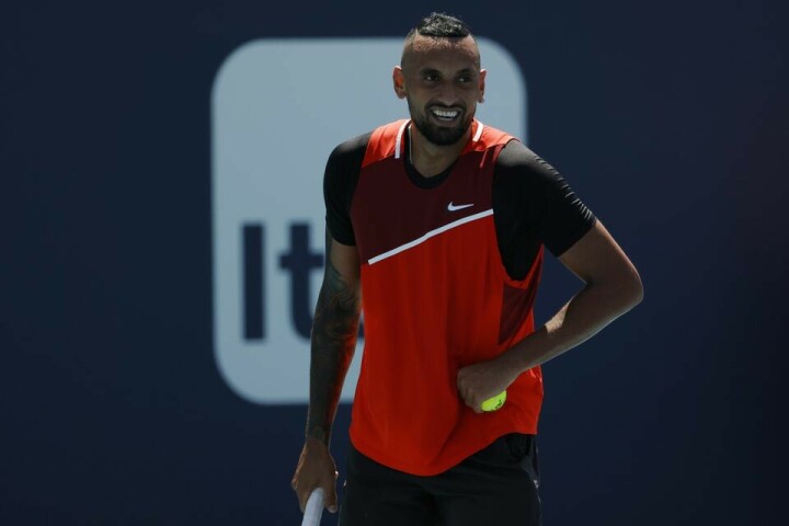 Kyrgios loses cool before toppling Tsitsipas in Halle