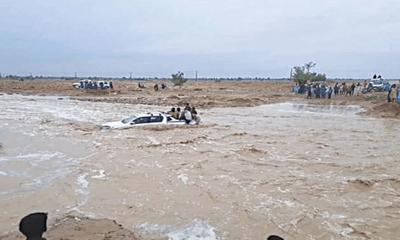 Six dead after van swept away in flood in Sibi