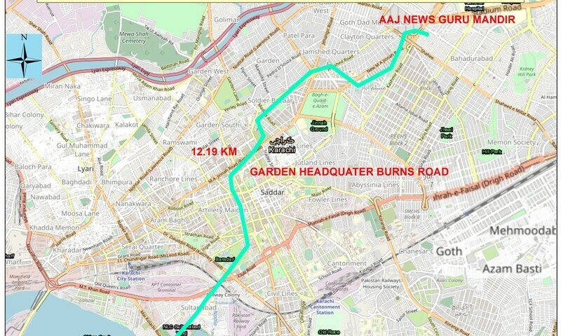 Soldier Bazaar nullah is shown in green. This smaller nullah is connected to it