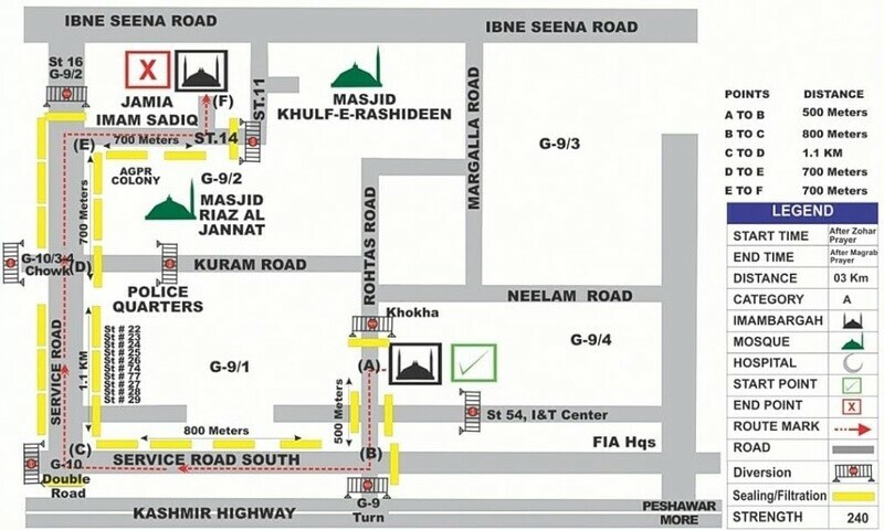 Traffic plan for Muharram 8 processions in Islamabad&rsquo;s Karachi Company, Aabpara