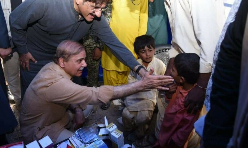 PM Shehbaz arrives in Dadu to review flood relief activities