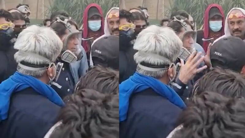 Imran Khan steps out wearing gas mask