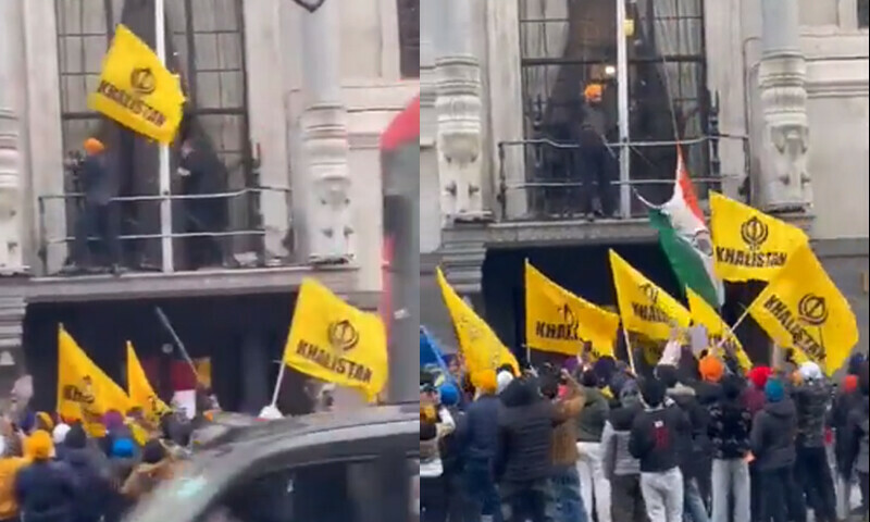 Indian flag pulled down by Khalistan supporters in London