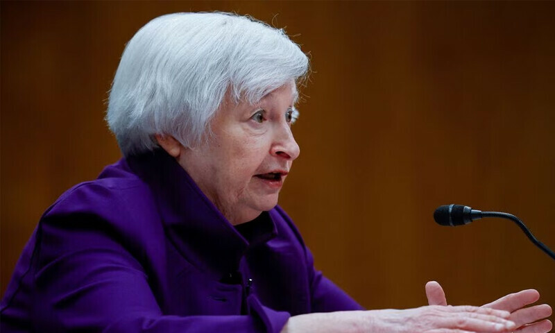 Yellen tries to assuage investor fears as bank stocks slide
