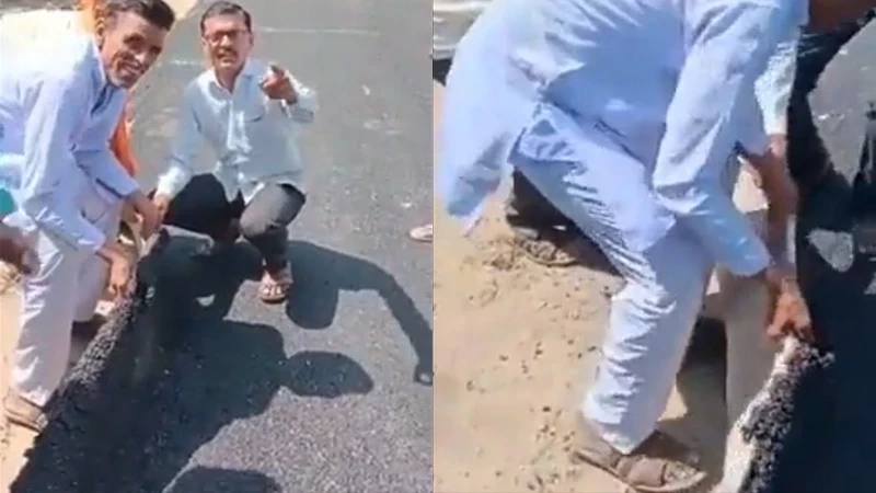 Literally! Indian contractor rolls out carpet to mimic road