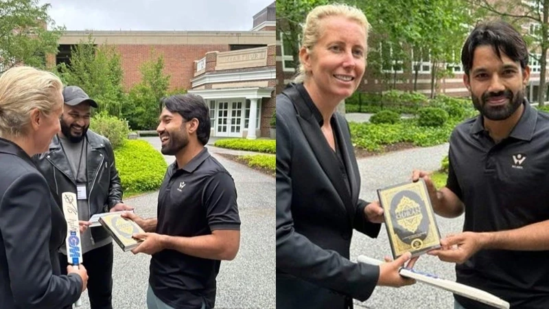 Mohammad Rizwan gifts Holy Quran to his Harvard teacher
