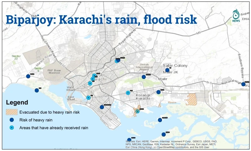 Mapping Karachi&rsquo;s rain risk amid Cyclone Biparjoy