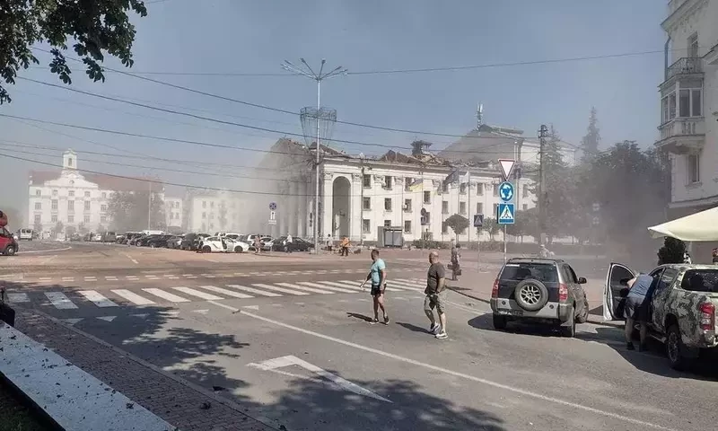 At least seven killed and dozens wounded after Russia hits Ukraine city centre