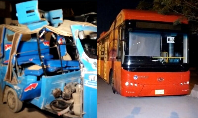 One killed, five injured as Red bus hits rickshaw in Karachi