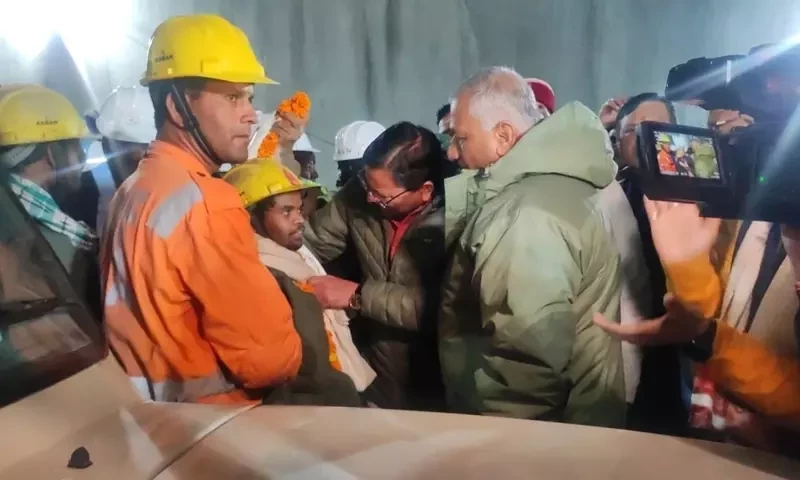 Indian rescuers pull out 41 workers trapped in tunnel after 17 days