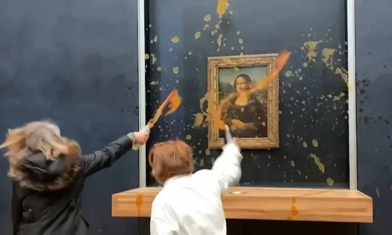 Video: Protesters throw soup at Mona Lisa painting