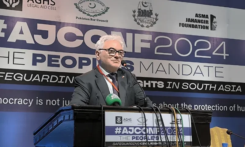 German envoy reacts sharply as Gaza protester disrupts speech during conference