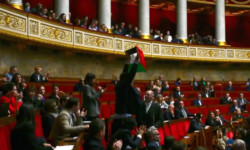French hard-left MP suspended for waving Palestinian flag in parliament