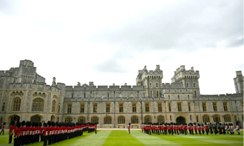 King Charles presents new regimental colors to Irish guards