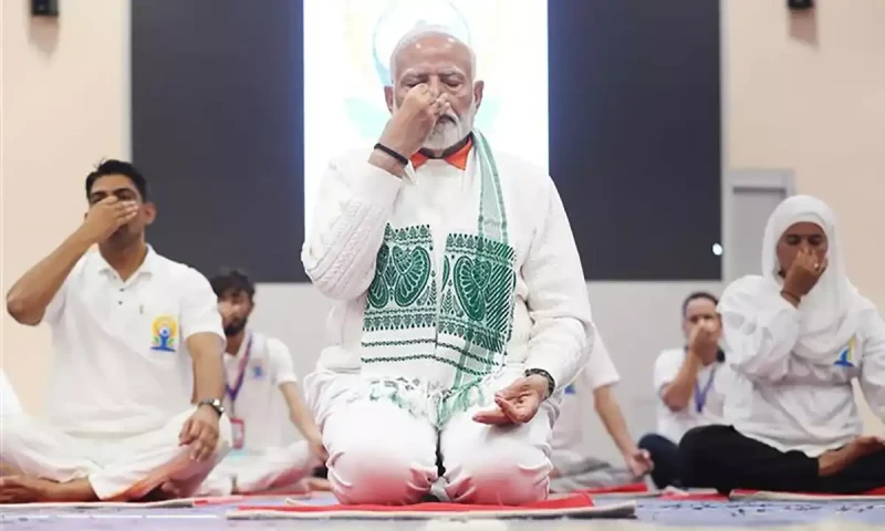 India&rsquo;s Modi leads yoga day celebration in IIOJK
