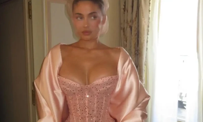 Kylie Jenner dazzles in pink corset dress and face veil at Schiaparelli Paris Fashion Week show
