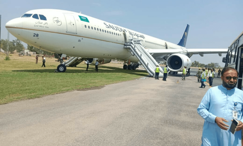 Saudi airliner catches fire during landing at Peshawar airport