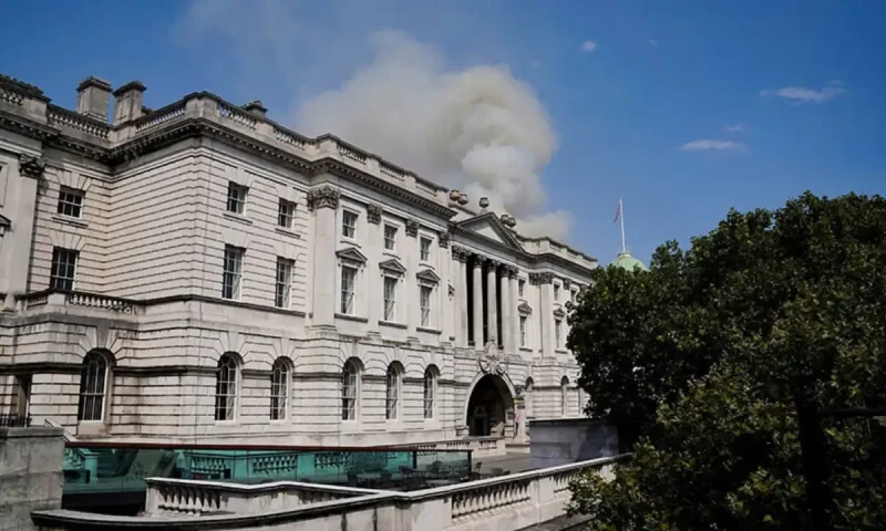 Around 100 firefighters tackle blaze at London&rsquo;s Somerset House