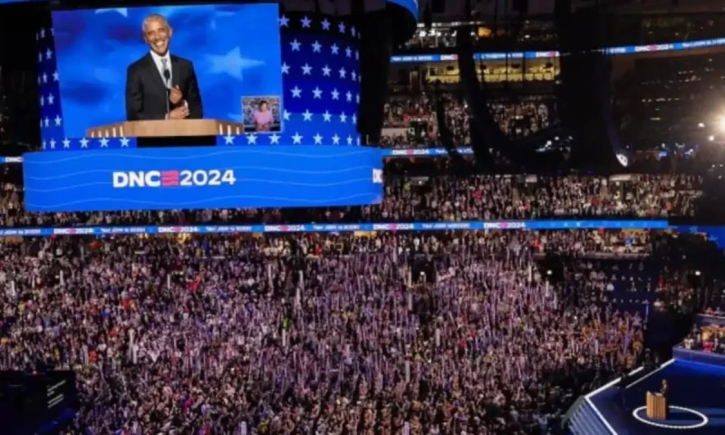 Barack and Michelle Obama rally DNC crowd in support of Kamala Harris