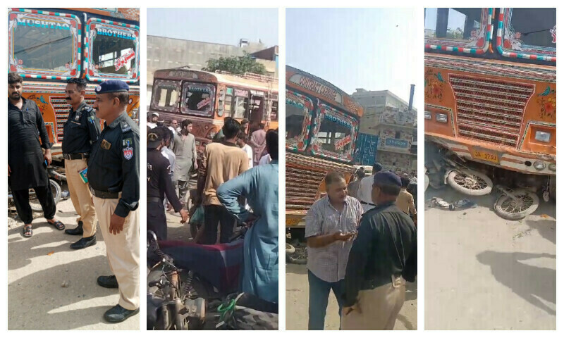 Speeding bus trampels motorcycles in Karachi, one dead