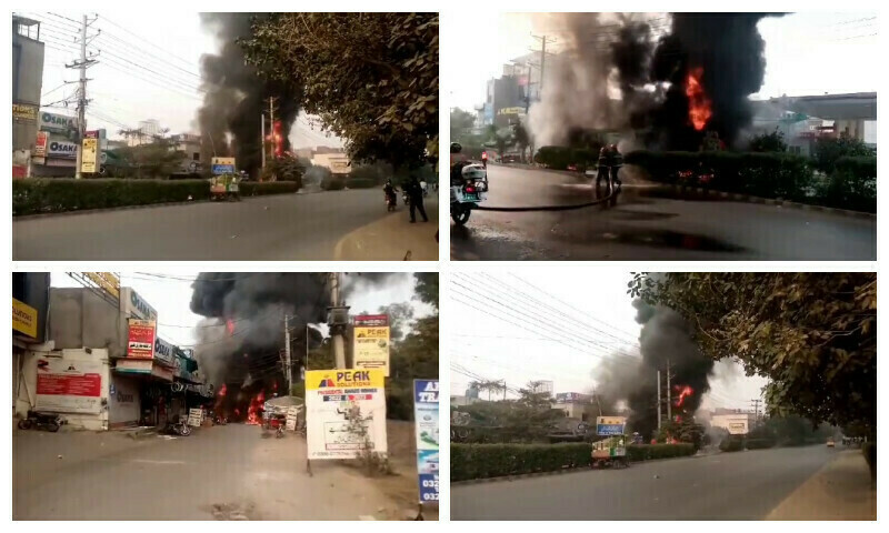 Oil tanker bursts into fire at petrol pump in Faisalabad