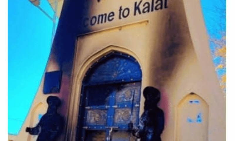 Kalat Monument in Balochistan set on fire by unknown assailants