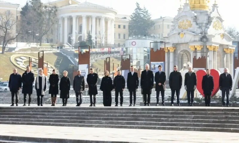 European leaders in Kyiv to mark three years of war, but top US officials stay away