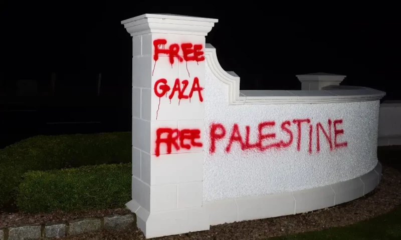 Trump&rsquo;s Scottish golf resort vandalised with pro-Palestine graffiti