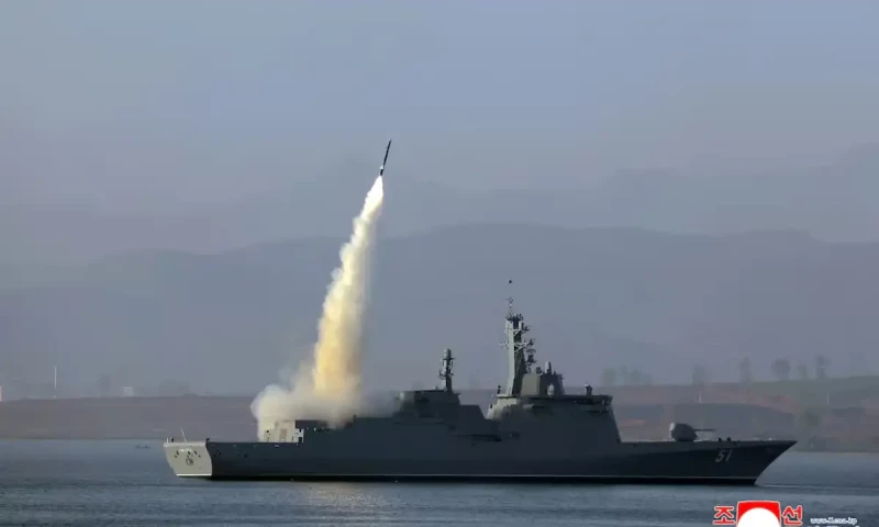 North Korea conducts first test firing of its new warship&rsquo;s weapons system