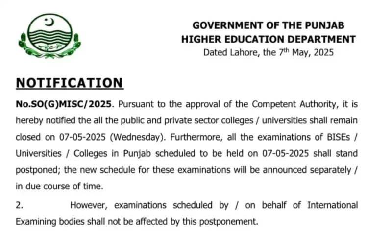 School colleges to remain closed in Punjab as province declares emergency