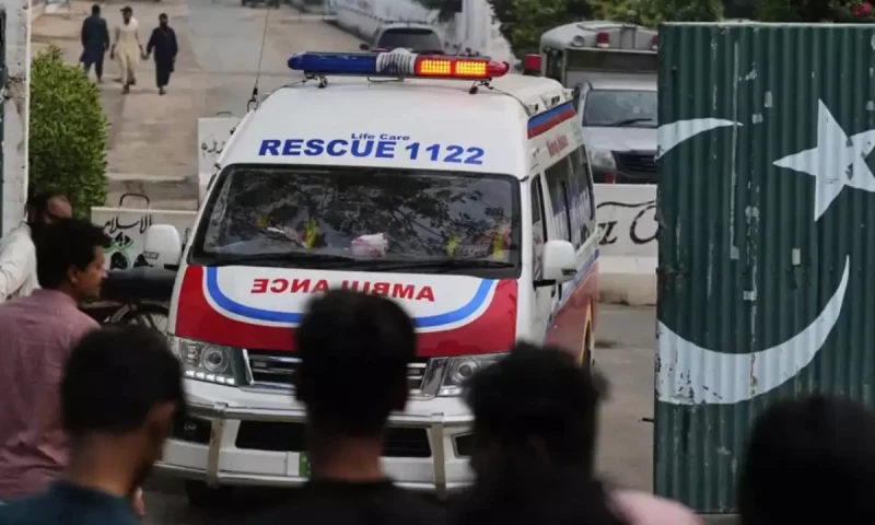  Ambulances leave a complex near the site of a suspected Indian missile attack in Muridke, a town in the Pakistani province of Punjab, on May 7, 2025. AFP 