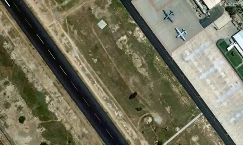 A handout satellite image courtesy of Maxar Technologies shows Pakistan Air Force base Mushaf in Sargodha, Pakistan, apparently showing damage from an Indian strike. AFP