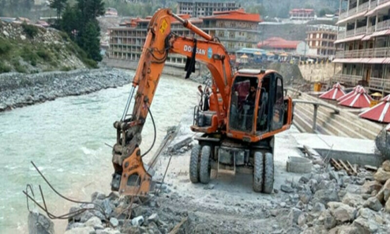 Anti-encroachment drive resumes along Swat River; 40 structures demolished