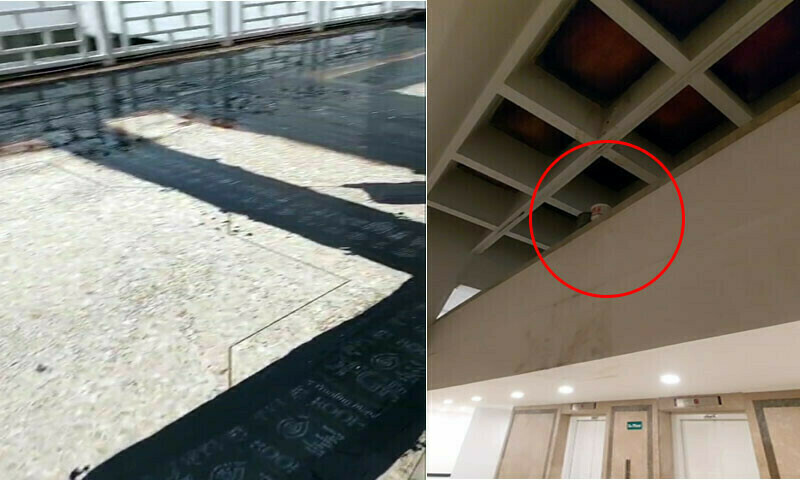 Parliament house roof leak amid rain, exposes structural flaws