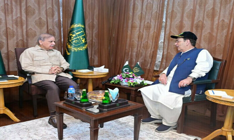 Prime Minister Shehbaz Sharif meets Gilgit-Baltistan Governor Syed Mehdi Shah in Gilgit. – APP