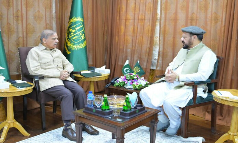 Prime Minister Shehbaz Sharif meets Gilgit Baltistan Chief Minister Gulbar Khan in Gilgit. – APP