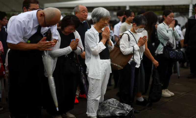 Attendees pray for the victims at a ceremony commemorating the 80th anniversary of the atomic bombing of Nagasaki at city’s Peace Park on Saturday. – Reuters