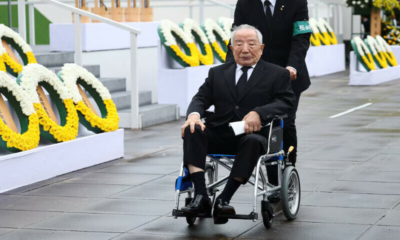 Hiroshi Nishioka, 93, a survivor of the 1945 Nagasaki atomic bombing, looks on after delivering a speech at a ceremony commemorating the 80th anniversary of the atomic bombing of Nagasaki at city’s Peace Park on Saturday. – Reuters