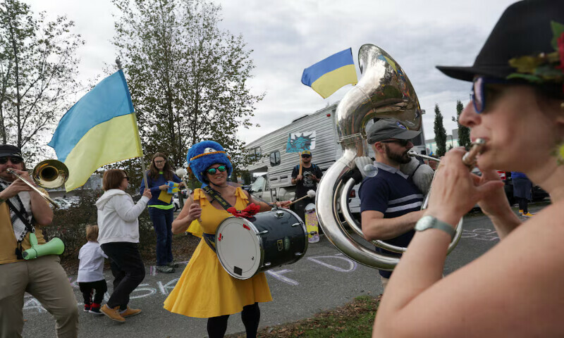 Pro-Ukraine supporters take part in the “Alaska Stands with Ukraine” rally near Seward Highway in Anchorage, Alaska, US. – Reuters