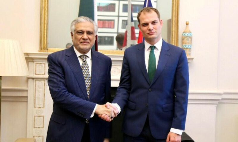 Ishaq Dar discusses Pak-UK ties with British official