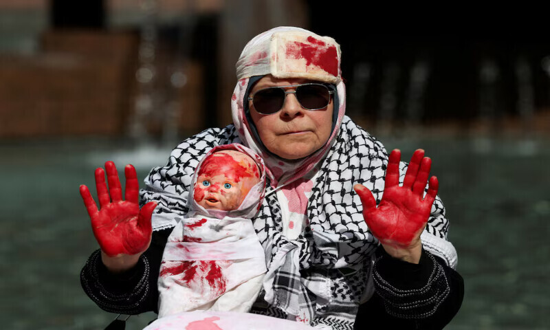 A demonstrator gestures during the ‘Nationwide March for Palestine’ protest in Sydney, Australia, on Sunday. – Reuters
