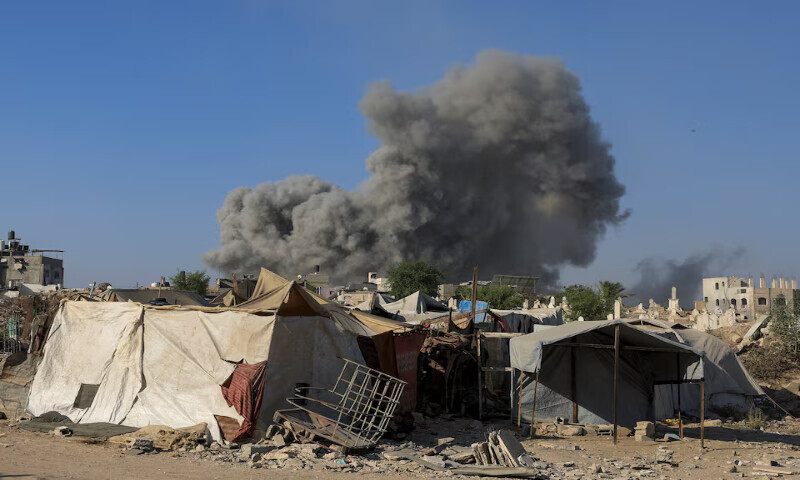 Smoke rises following an Israeli strike in Gaza City on Sunday. – Reuters