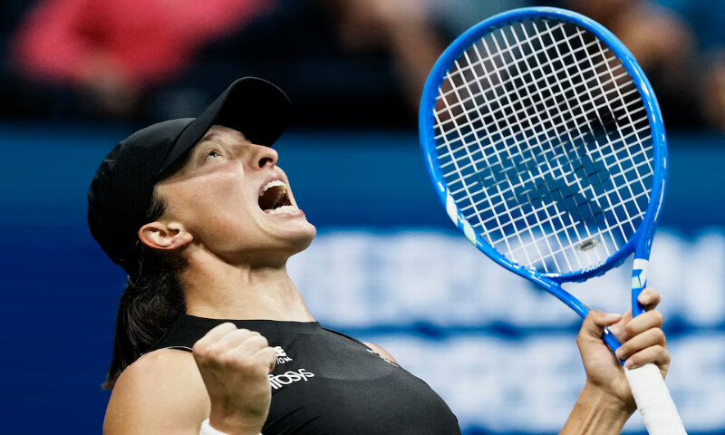 Poland’s Iga Swiatek celebrates winning her third round match against Russia’s Anna Kalinskaya at the US Open in New York. – Reuters
